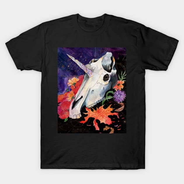 Memory Maps Orbit unicorn skull painting T-Shirt by Shadowind